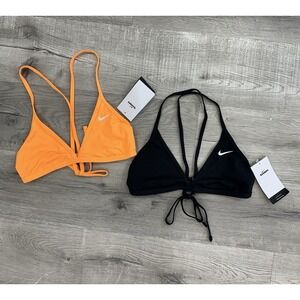 (2) Women's Nike HYDRASTRONG Bikini Tops Black Orange Size Large NWT